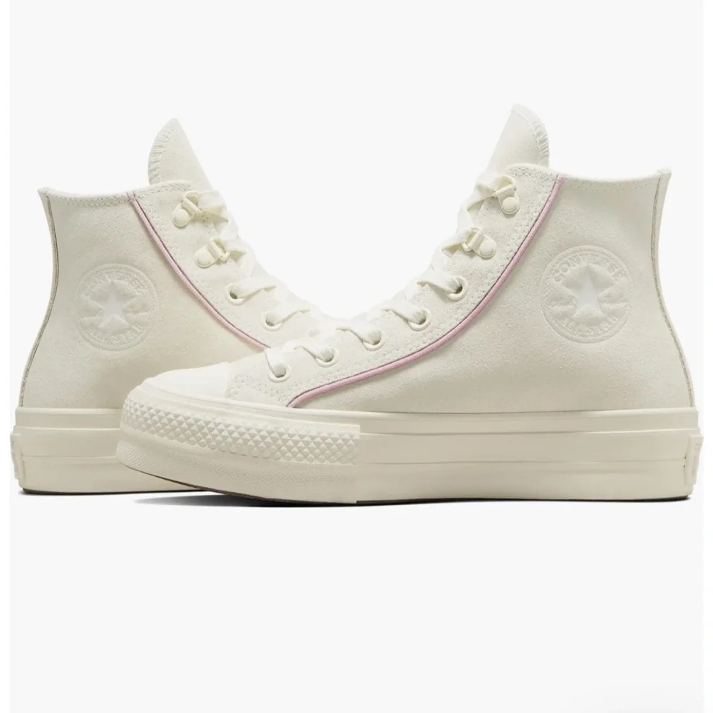 Converse Chuck Taylor Women’s 8.5 Platform High Top Suede Sneakers Pink Piping